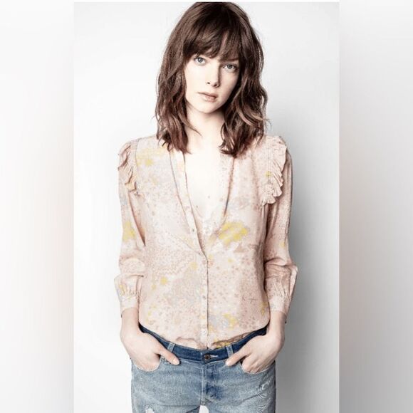 Zadig Voltaire Blouse Tygg Print Glam Rock Ruffles Star Burst Floral S NWT - Picture 1 of 12